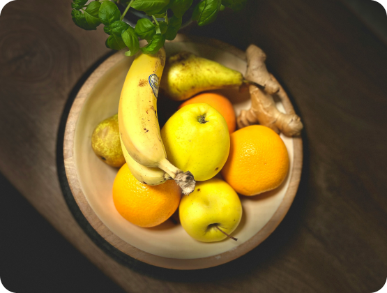 Mikronahrstoffe, Kalium Magnesium und Calcium, Banane, Apfel, Orange