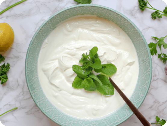 Protein, Joghurt mit Blatt, Protein und Sauren
