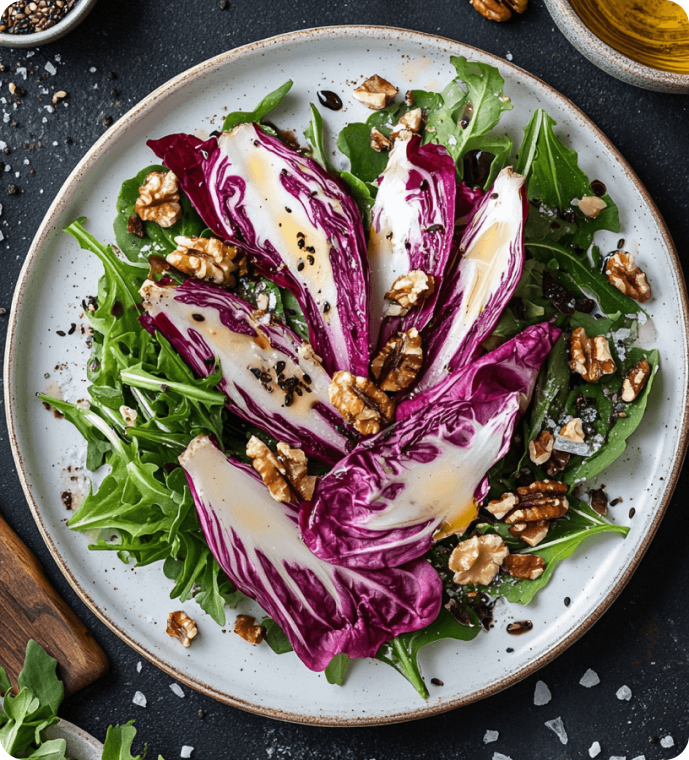 Salad, chicory, rocket, radicchio, fruit and vegetables Picture